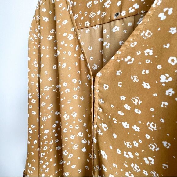 Monk & Lou Dress Floral Shift Mustard 3/4 Cuffed Sleeve Women's S - Picture 3 of 10